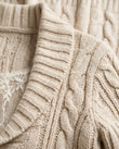 Beige Knit Ribbed Cardigan, close-up of shawl collar, button closure and self-tie belt, by Floravincie