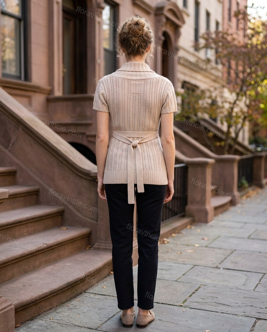 Beige Knit Ribbed Cardigan, alternate use-case lifestyle view, by Floravincie