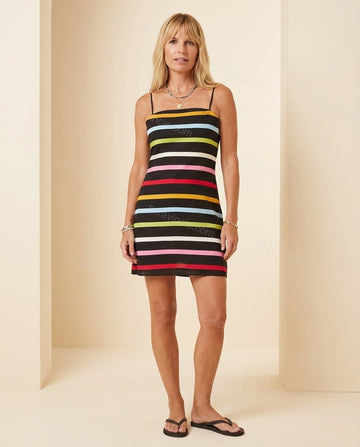 Black Modern Striped Mini Dress by Floravincie