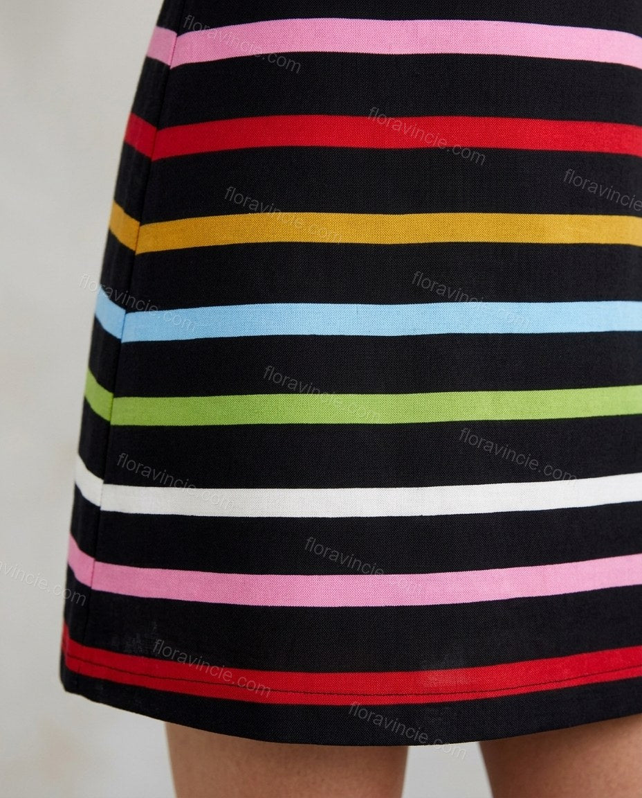 Black Modern Striped Mini Dress by Floravincie