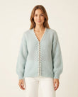 Light Blue Knit Cardigan, front studio view, by Floravincie