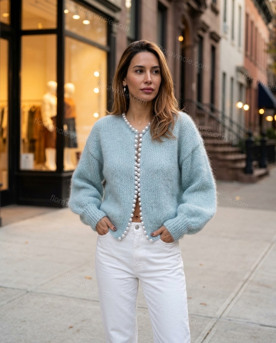 Light Blue Knit Cardigan, alternate use-case lifestyle view, by Floravincie
