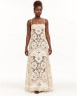 Ivory Floral Maxi Open-Back Dress, front studio view, by Floravincie