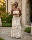 Ivory Floral Maxi Open-Back Dress, alternate use-case lifestyle view, by Floravincie