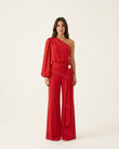 Red One-Shoulder Jumpsuit, front studio view, by Floravincie