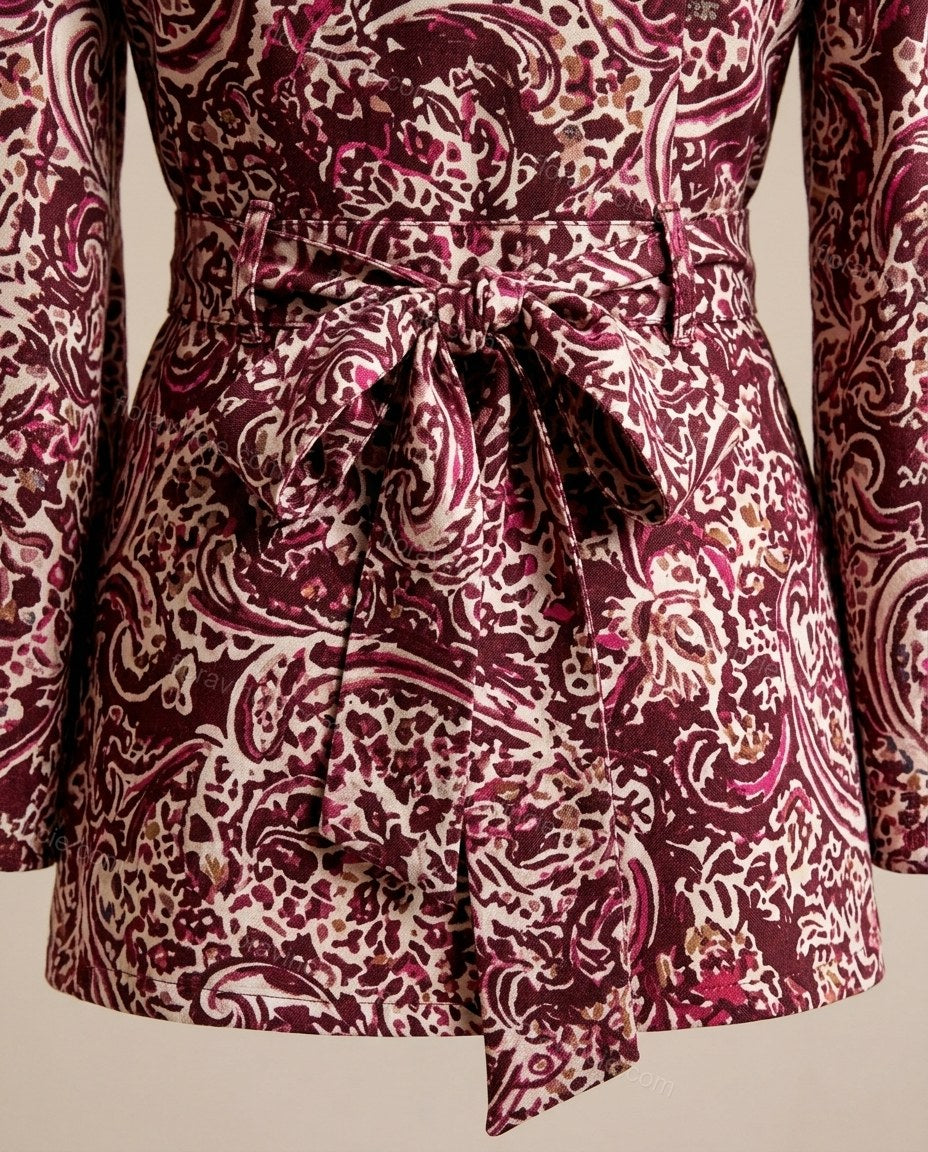 Maroon Paisley Mini Fringe Dress, close-up of paisley, by Floravincie