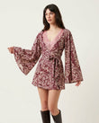Maroon Paisley Mini Fringe Dress, side and back studio view, by Floravincie