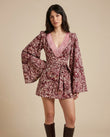 Maroon Paisley Mini Fringe Dress, full-length hero view, by Floravincie