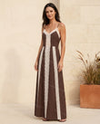 Brown Polka Dot Maxi Lace Dress, full-length hero view, by Floravincie