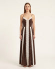 Brown Polka Dot Maxi Lace Dress, front studio view, by Floravincie