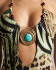 Brown Leopard Print Maxi Halter Dress, close-up of leopard print, by Floravincie
