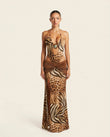 Brown Leopard Print Maxi Halter Dress, front studio view, by Floravincie