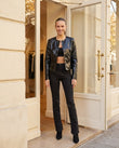 Black Peplum Jacket, full-length hero view, by Floravincie