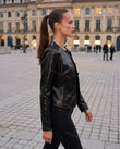 Black Peplum Jacket, movement and fit lifestyle view, by Floravincie