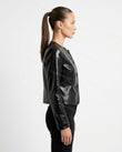 Black Peplum Jacket, side and back studio view, by Floravincie