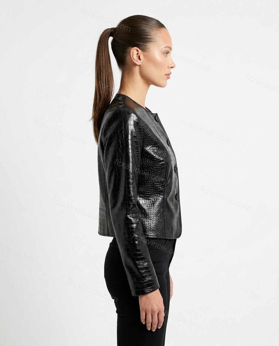 Black Peplum Jacket, side and back studio view, by Floravincie