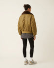 Olive Faux-Fur Ribbed Jacket, back studio view, by Floravincie
