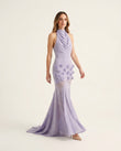Lavender Maxi Cowl-Neck Knit Dress, front studio view, by Floravincie