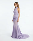 Lavender Maxi Cowl-Neck Knit Dress, side and back studio view, by Floravincie