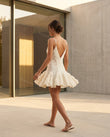 Cream Floral Mini Ruffled Dress, alternate use-case lifestyle view, by Floravincie
