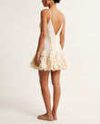 Cream Floral Mini Ruffled Dress, back studio view, by Floravincie