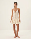 Cream Floral Mini Ruffled Dress, front studio view, by Floravincie