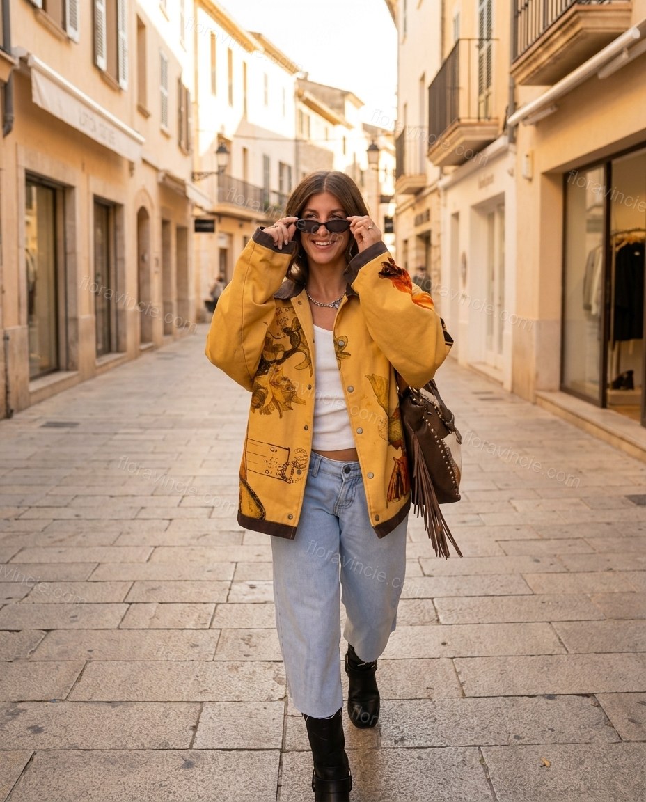 Mustard Yellow Embroidered Jacket, alternate use-case lifestyle view, by Floravincie