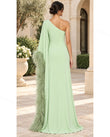 Light Green Maxi One-Shoulder Feather-Trim Dress, alternate use-case lifestyle view, by Floravincie