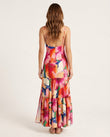 Pink Floral Maxi Open-Back Dress, back studio view showing open back with gathered detail, by Floravincie