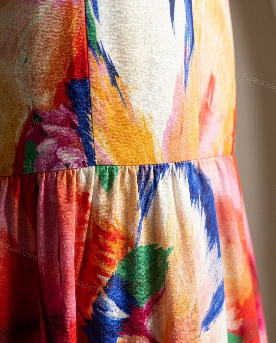 Pink Floral Maxi Open-Back Dress, close-up of floral, by Floravincie