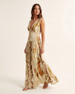 Cream Abstract Maxi Lace Dress, side and back studio view, by Floravincie