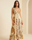 Cream Abstract Maxi Lace Dress, full-length hero view, by Floravincie