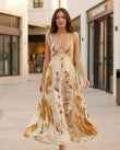 Cream Abstract Maxi Lace Dress, movement and fit lifestyle view, by Floravincie