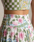 Green Patchwork Maxi Skirt Set, close-up of patchwork, by Floravincie