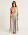 Green Patchwork Maxi Skirt Set, front studio view, by Floravincie