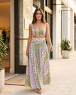 Green Patchwork Maxi Skirt Set, three-quarter brand lifestyle view, by Floravincie