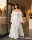 White Maxi Off-Shoulder Dress, alternate use-case lifestyle view, by Floravincie