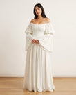 White Maxi Off-Shoulder Dress, front studio view, by Floravincie
