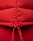 Red Jacket, close-up of hooded, padded and drawstring/tie hem, by Floravincie