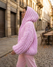 Pink Knit Ribbed Two-Piece Set, walking lifestyle view, by Floravincie