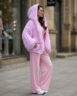 Pink Knit Ribbed Two-Piece Set, movement and fit lifestyle view, by Floravincie