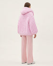 Pink Knit Ribbed Two-Piece Set, back studio view showing voluminous, chunky knit hooded back, by Floravincie