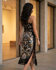 Black Floral Midi Cowl-Neck Dress, alternate use-case lifestyle view, by Floravincie