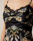 Black Floral Midi Cowl-Neck Dress, close-up of floral, by Floravincie