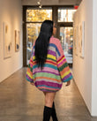 Multi-Color Striped Mini Knit Dress, walking lifestyle view, by Floravincie