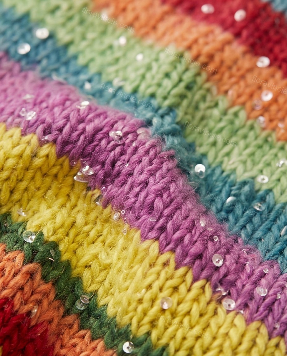 Multi-Color Striped Mini Knit Dress, close-up of striped, by Floravincie