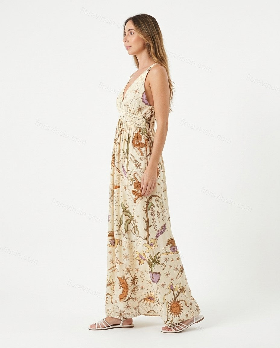 Cream Maxi Lace Dress, side and back studio view, by Floravincie