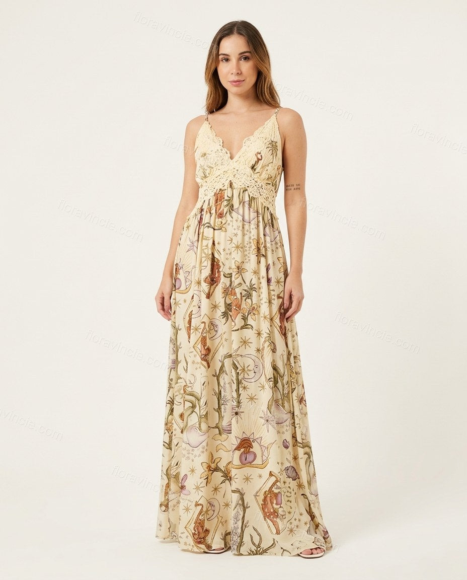 Cream Maxi Lace Dress, front studio view, by Floravincie