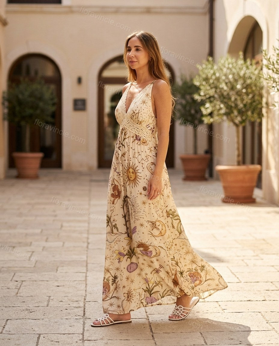 Cream Maxi Lace Dress, alternate use-case lifestyle view, by Floravincie