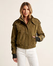 Olive Green Ribbed Jacket, front studio view, by Floravincie